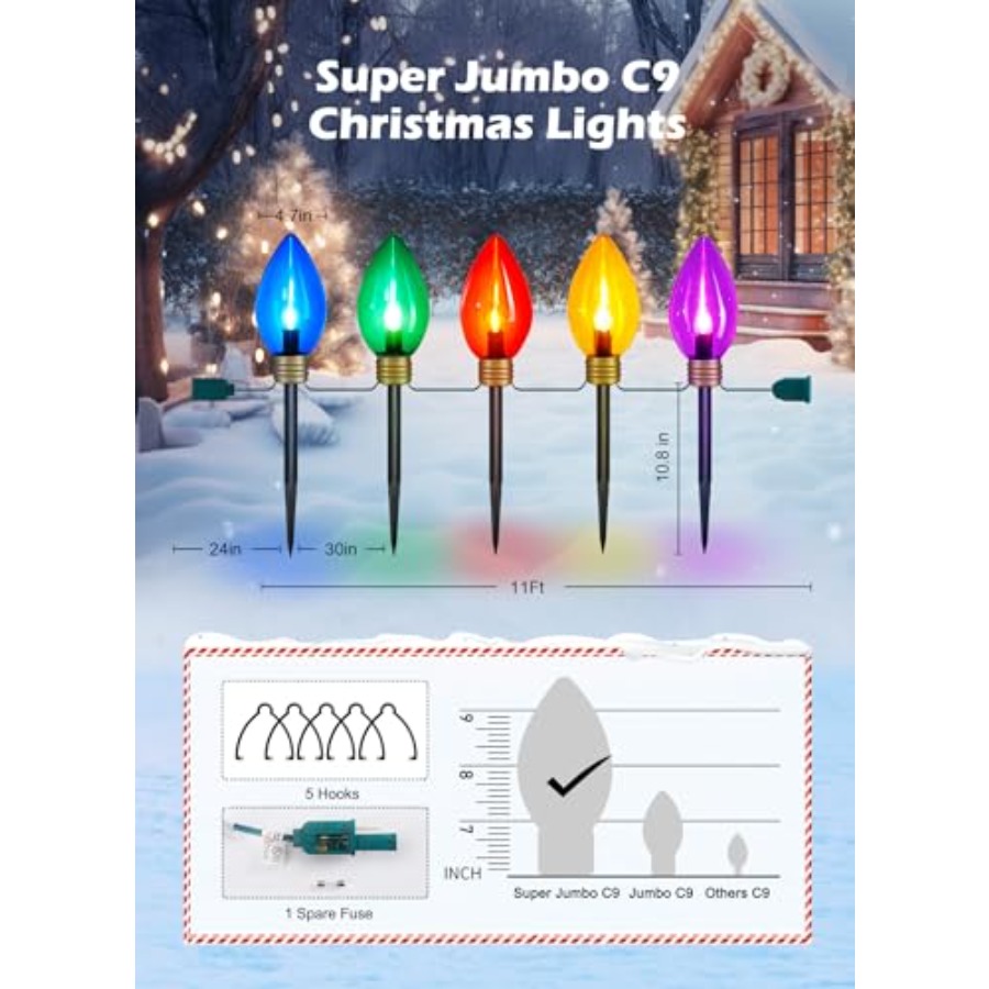 11Feet 5 LED Super Jumbo Chris - Xmas Outdoor Lighting Decorations のレビューと価格