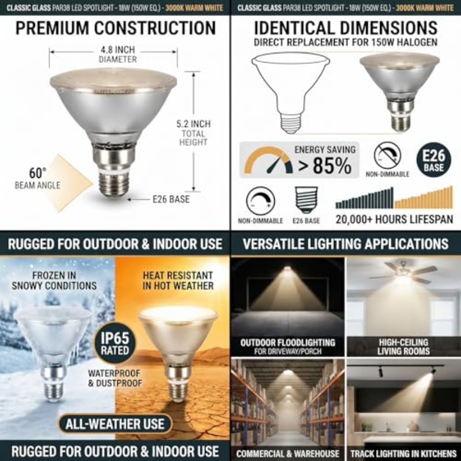 Glass Reflector PAR38 LED Bulb - Led Flood Light のレビューと価格