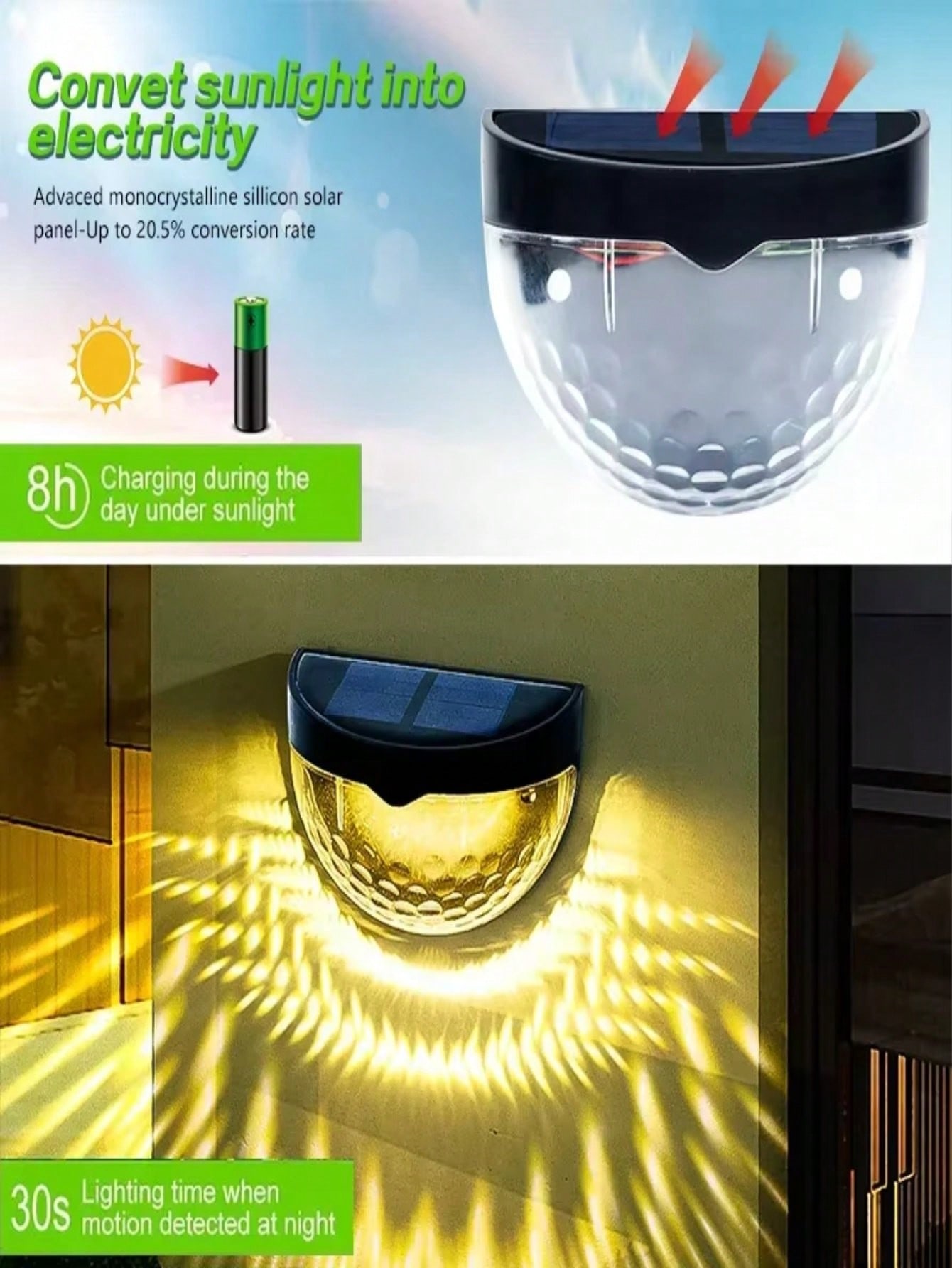 8Pcs Waterproof Solar LED Fenc - Outdoor Lighting Wall Mount のレビューと価格