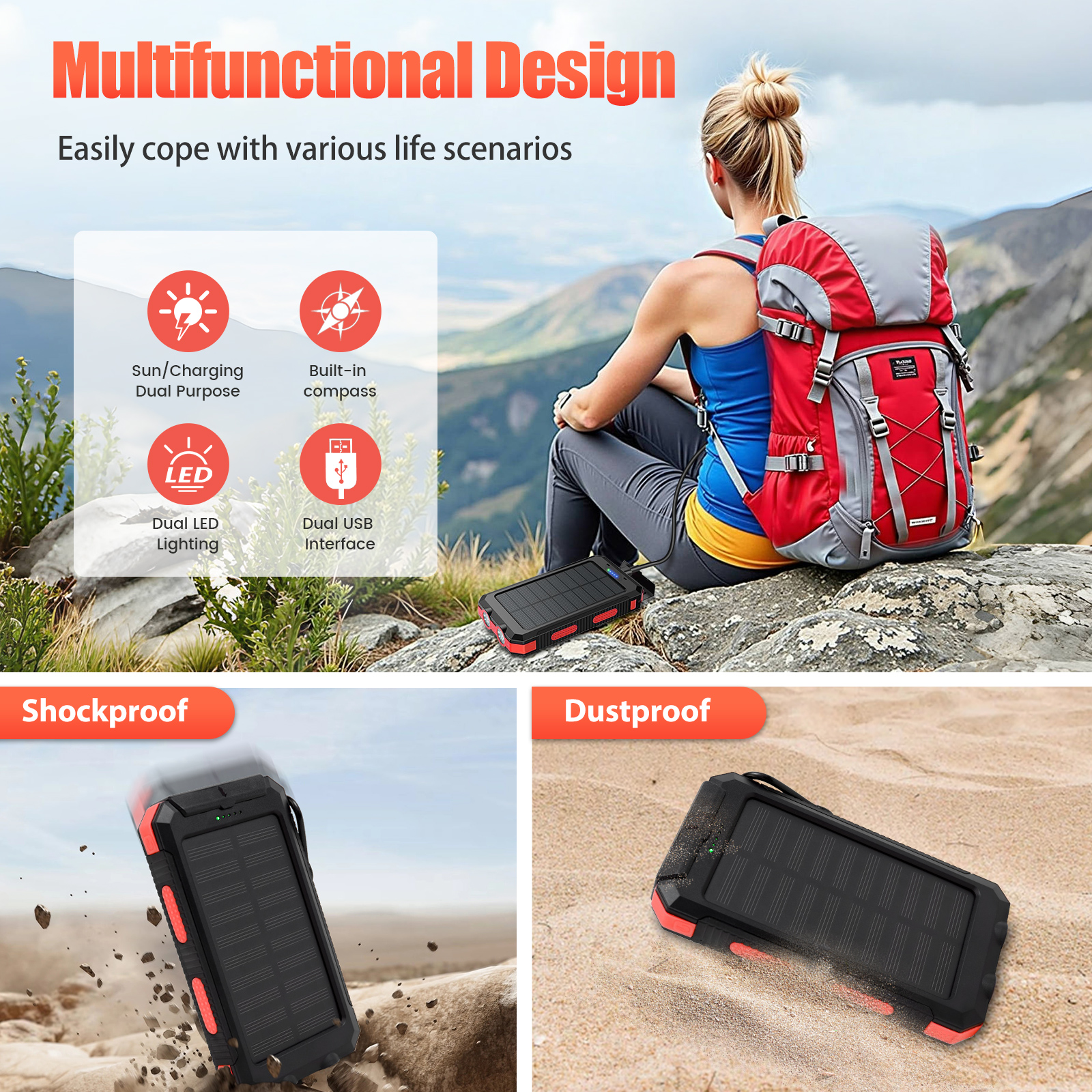 10000mAh Solar Power Bank Port - Outdoor Lighting Led Fixtures のレビューと価格